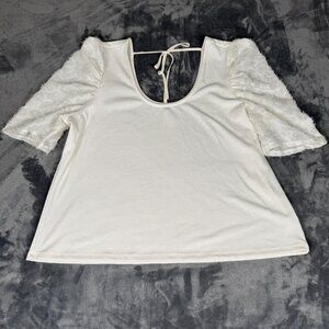 Maurices Puff Sleeve White Ribbed Size 3X Scoop Neck Office Dressy